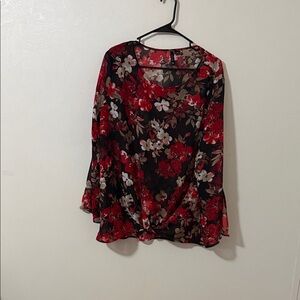 New Directions Red Floral Blouse